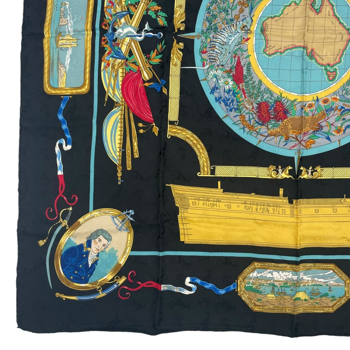 Hermes Scarf Silk Carre 90 le Geographe Geographer Black — view 4
