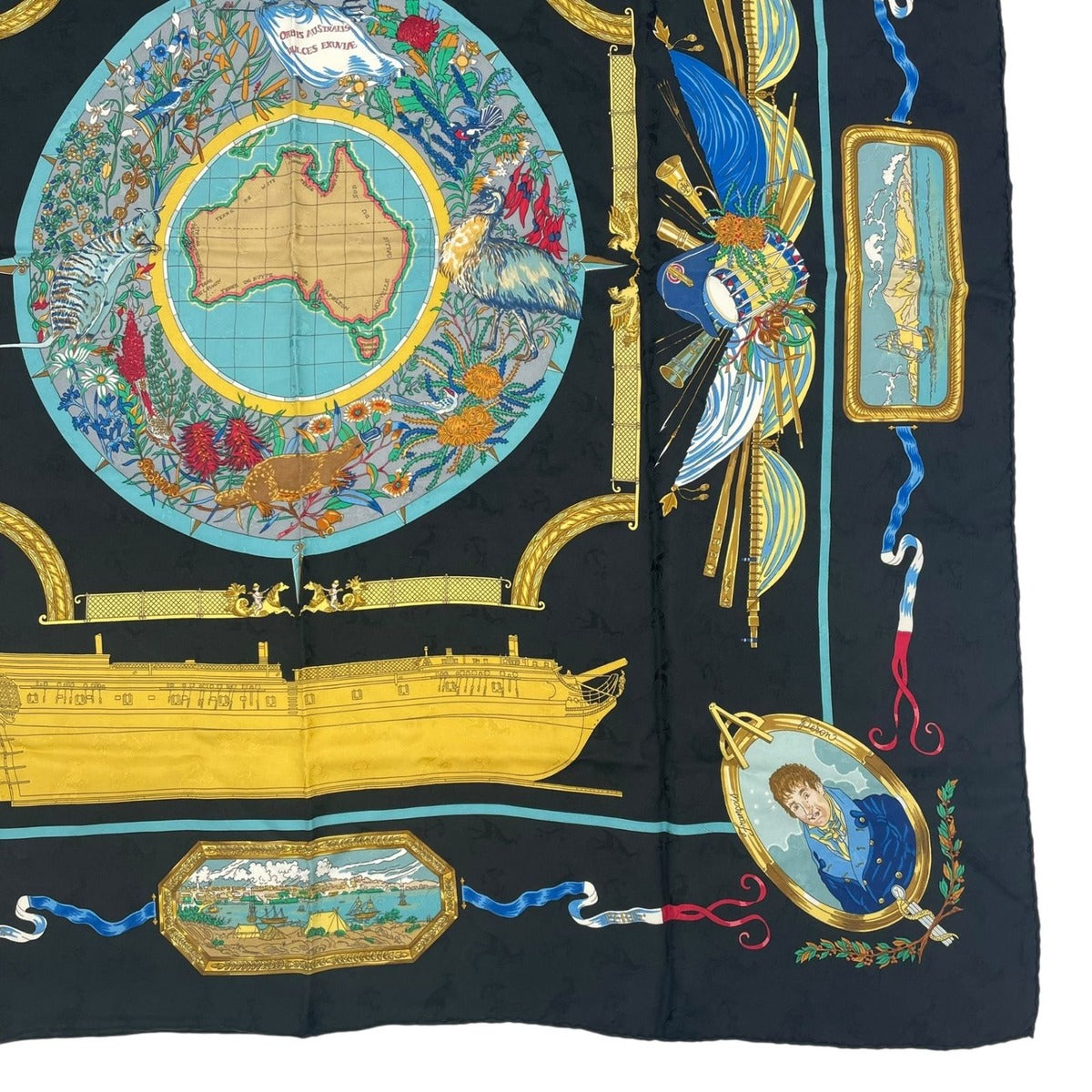 Hermes Scarf Silk Carre 90 le Geographe Geographer Black — view 5