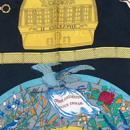 Hermes Scarf Silk Carre 90 le Geographe Geographer Black — view 6