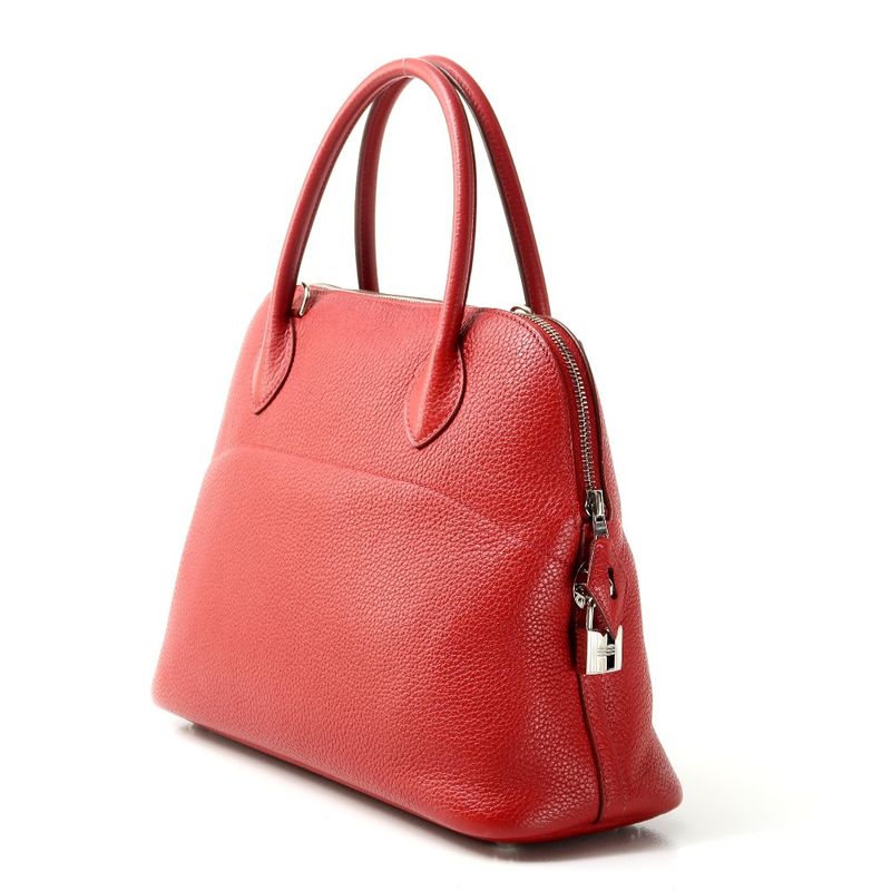Hermes Bolide 31 Handbag Taurillon Clemence □O Engraved Red Silver Hardware