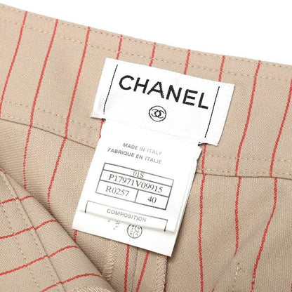 Chanel Pants Size 40 Striped Pattern CC Logo Coco Mark Button Made In Italy