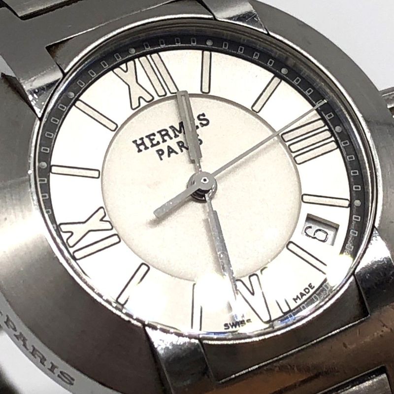 Hermes Nomade No1.210 Watch Quartz Date Metal Belt Silver White Dial Ladies