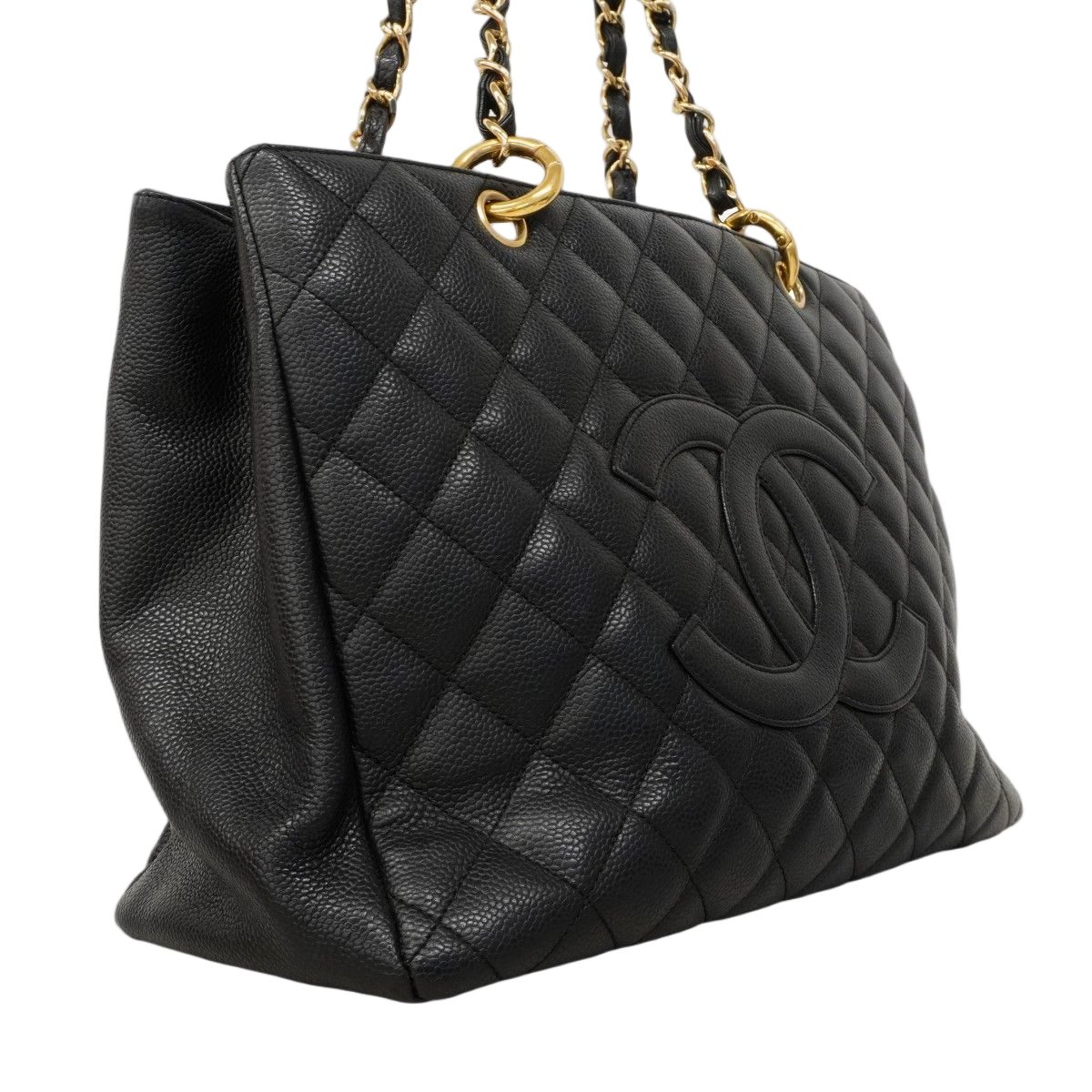 Chanel Chain Tote Quilted Caviar Leather Black Gold — view 2