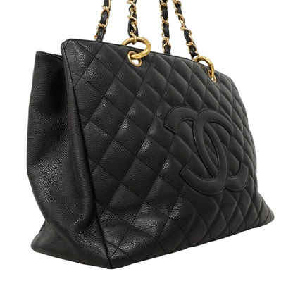 Chanel Chain Tote Quilted Caviar Leather Black Gold — view 2