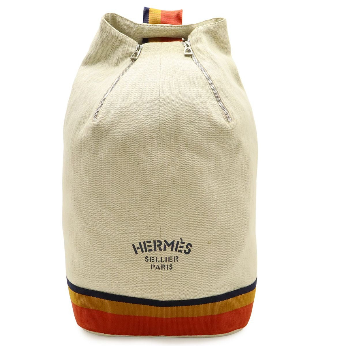 Hermes Cavalier Shoulder Bag Canvas Natural Orange Yellow