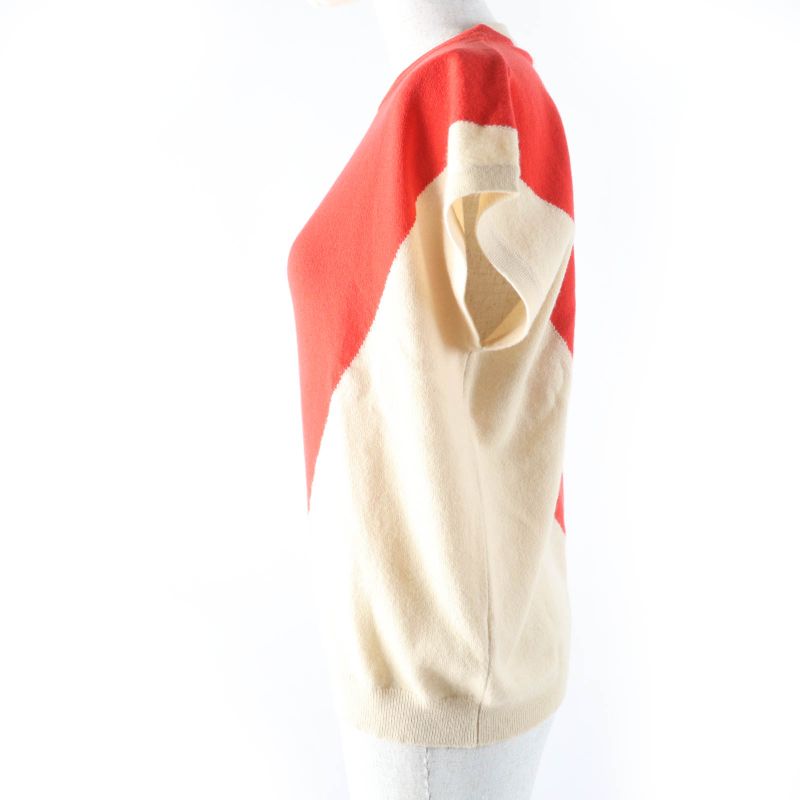 Hermes 100% Cashmere French Sleeve Knit Top Beige Red 36 Made In England Women