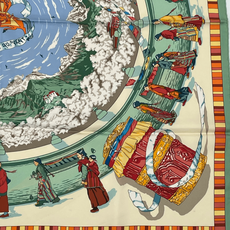 Hermes Carre 90 Prieres AU VENT Prayer In The Wind Green X Multicolor Scarf Silk