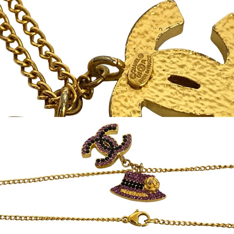 Chanel Coco Mark Hat Motif Rhinestone Necklace Pendant 02A