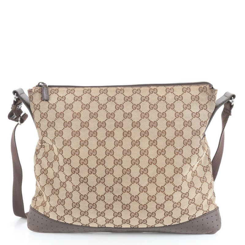 Gucci GG Canvas Perforated Leather Shoulder Bag Crossbody Messenger Business