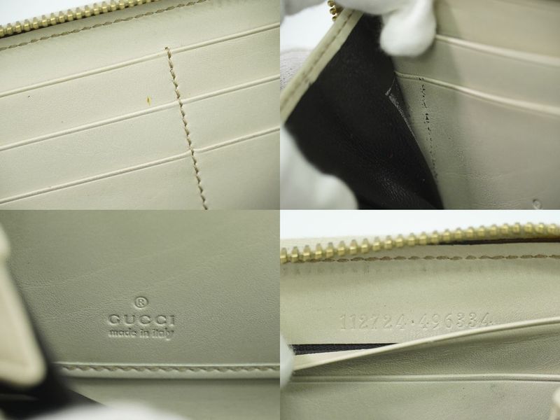 Authentic Gucci Shimmer Leather Round Zipper Long Wallet Long Wallet Ivory