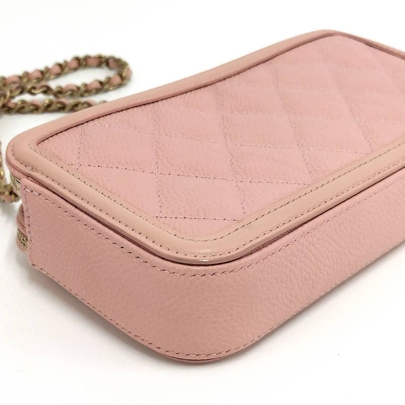 Chanel Chain Wallet Coco Mark Leather Pink A84450