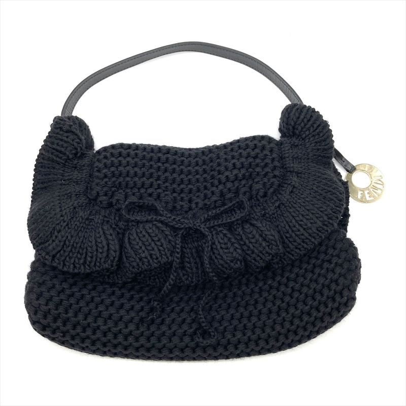 Fendi Handbag Wool Leather 8br445 Black With Charm Women