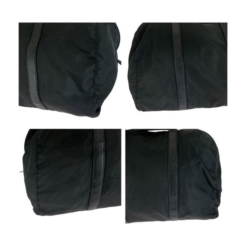 Prada Tessuto Triangle Logo Plate Black Silver Hardware Nylon Boston Bag