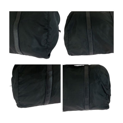 Prada Tessuto Triangle Logo Plate Black Silver Hardware Nylon Boston Bag