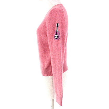 CHANEL P77562 98% Cashmere Coco Mark Guitar Patch Crewneck Long Sleeve Knit