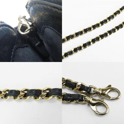 Chanel Shoulder Bag Chain Wallet Lamb Skin Black Gold Hardware Pochette