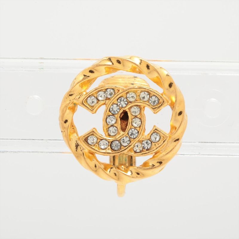 Chanel Coco Mark Earrings (one Side Only) 2137 GP With Rhinestone Gold