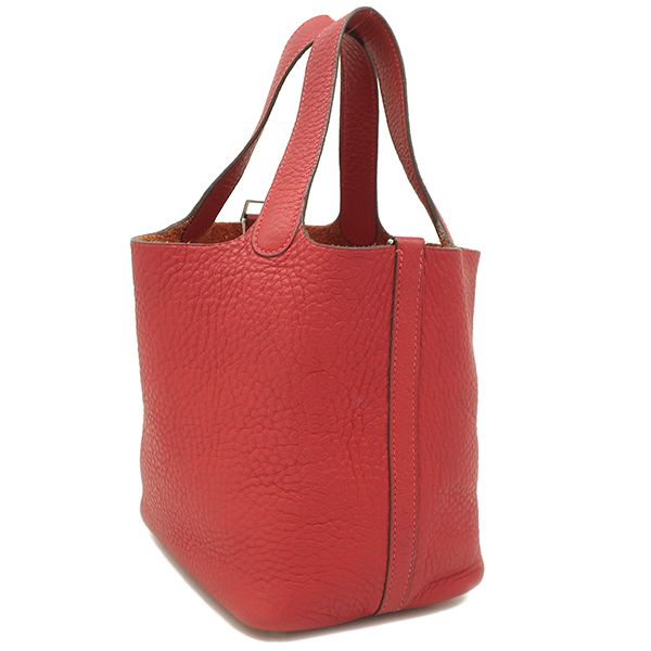 Hermes Handbag Picotin PM Taurillon Clemence Vermilion Silver Hardware Red H
