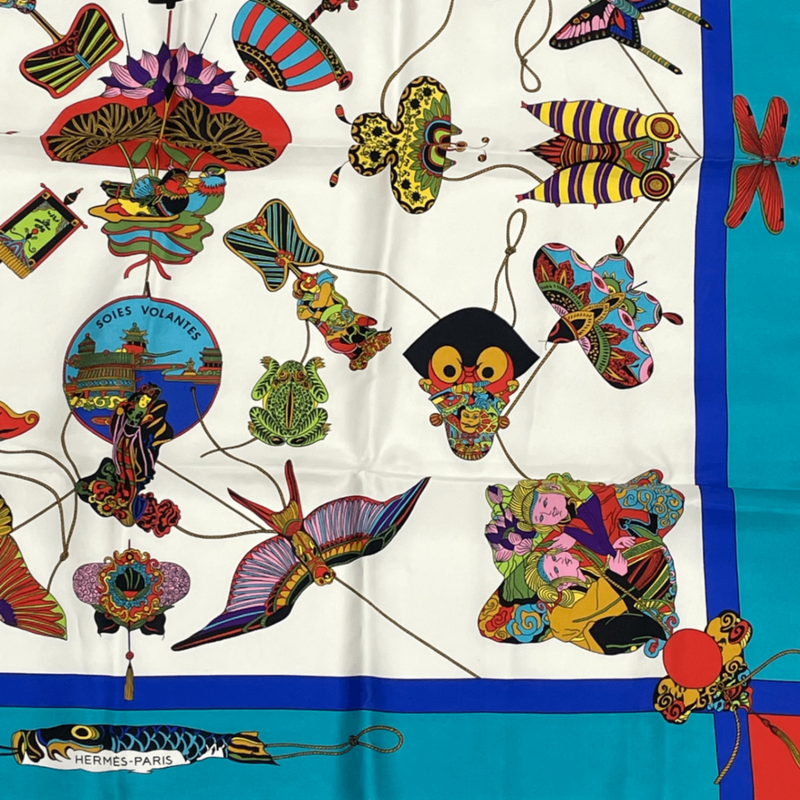 Hermes Carree 90 Soies Volantes Skyward Flying Silk Scarf 100% Silk Multicolor