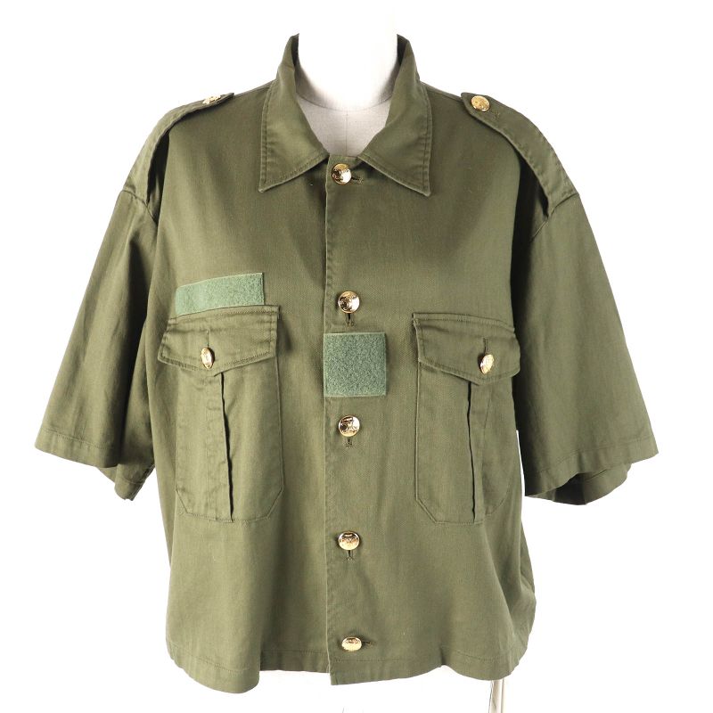Celine 2c580106k 100% Cotton Triomphe Button Military Shirt Short Sleeve Shirt