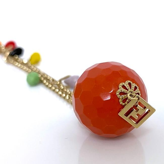 Fendi Long Necklace Gold Orange Multicolor Rare Excellent Condition