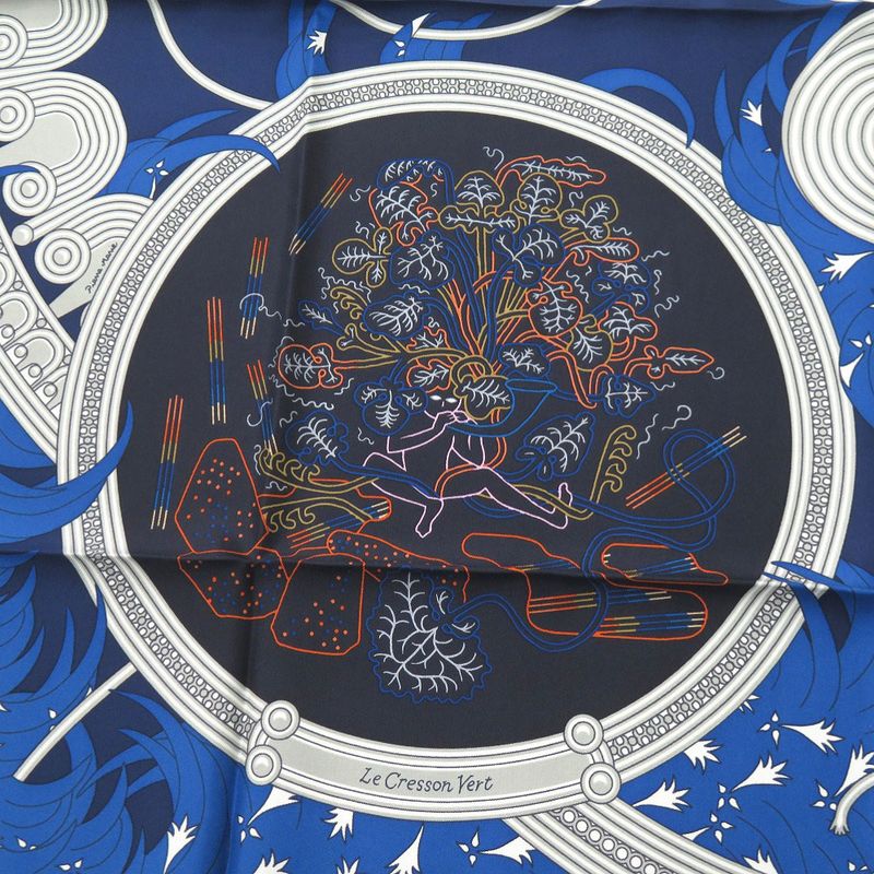 Hermès Carré 90 Legende Brodee Embroidered Legend Silk Blue Scarf 0227 Hermes
