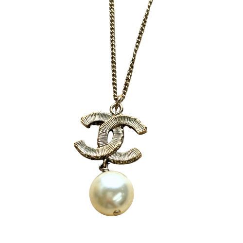 Chanel Necklace Metal Pearl Gold Plated Coco Mark Gold