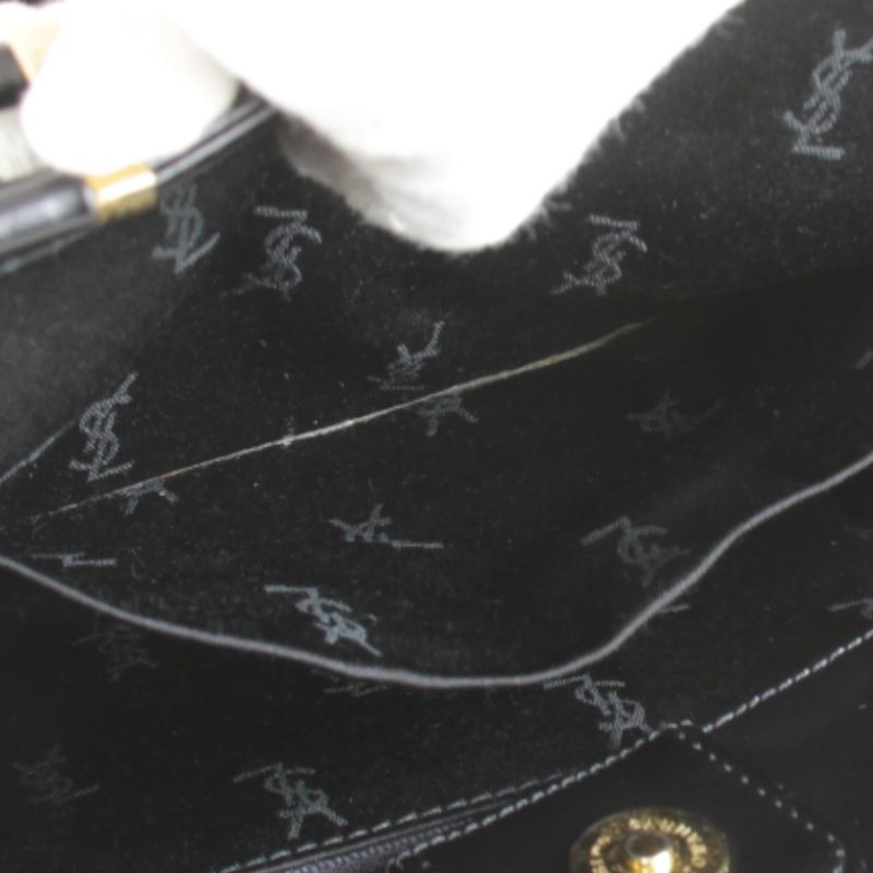 Yves Saint Laurent Vintage Logo Gold Hardware Bag Handbag Leather Black