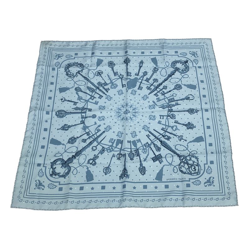 Hermes 2023 Carré 55 Les Cles Primeur Silk Scarf Blue
