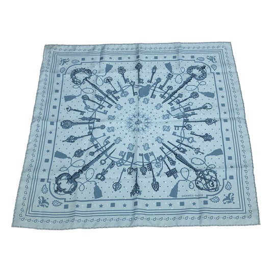 Hermes 2023 Carré 55 Les Cles Primeur Silk Scarf Blue