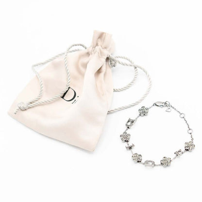 Christian DIOR Bracelet Rhinestone Flower Black Silver Color Accessories Ladies