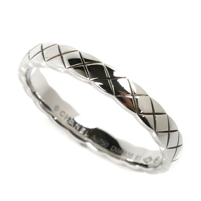 Chanel 18K White Gold White Togo Old Coco Crush Ring / Ring J11793 20 No 61 45g