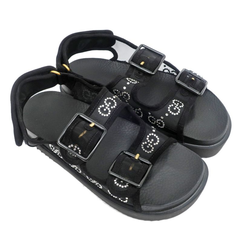Gucci Sandals Crystal Belt Black 701158 Size 36 GG Logo Mesh Women's