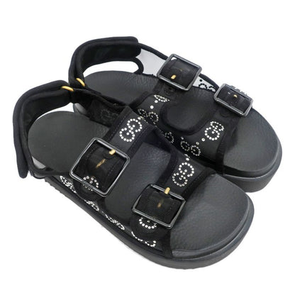 Gucci Sandals Crystal Belt Black 701158 Size 36 GG Logo Mesh Women's