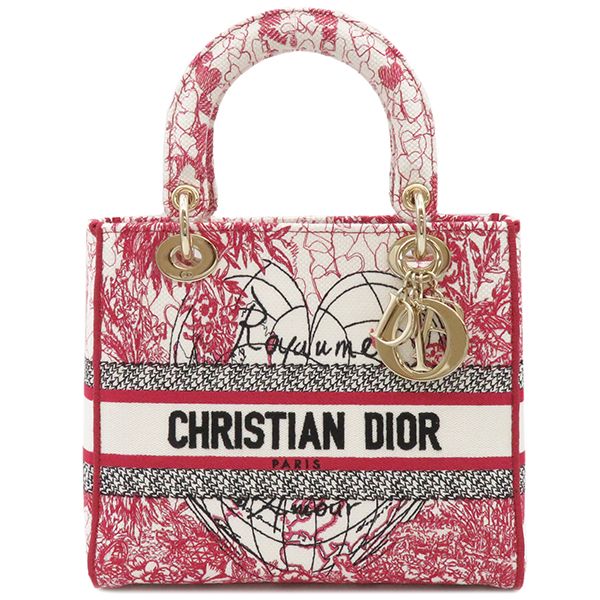 Christian Dior 2way Bag Lady D-Light Canvas Red and White Gold Hardware