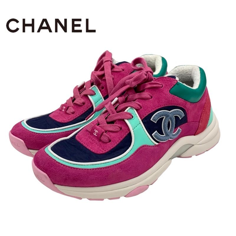 Chanel Sneakers Shoes Suede Fabric Leather Nylon Multicolor Here Mark Pile
