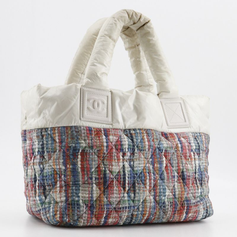 Chanel Coco Cocoon Tote Small Tweed Print Reversible A48610 Nylon White/multicol