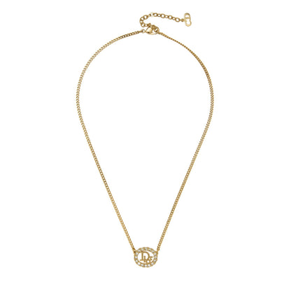 Christian Dior Vintage Rhinestone Crystal Round Necklace Gold Plated