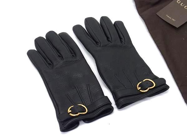 Gucci Leather Gloves Winter Gear Size 7 Women's Black Type Fm0214