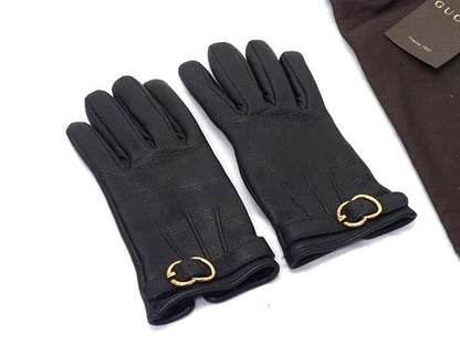 Gucci Leather Gloves Winter Gear Size 7 Women's Black Type Fm0214