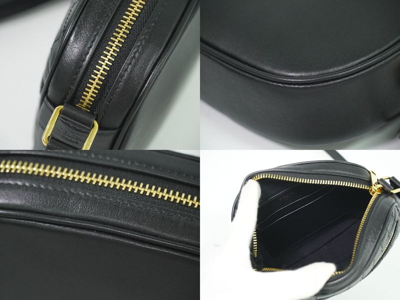 Authentic Celine Ccharm Shoulder Bag Pochette Leather Black Bag Pre-owned