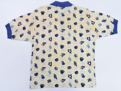 Authentic Hermes Shell Pattern Polo Shirt Short Sleeve Tops 40 Cotton Beige