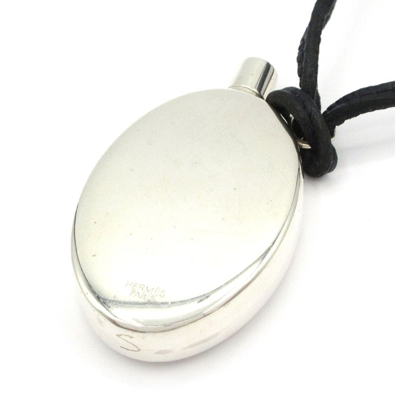 Hermes Necklace - Leather Silver And Black Perfume Bottle