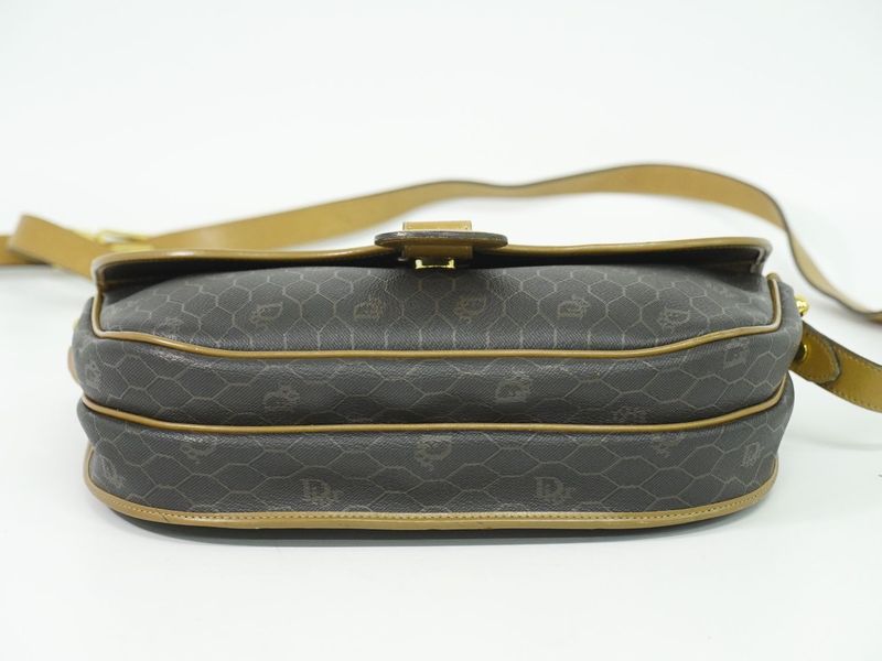 Authentic Christian DIOR Honeycomb Pattern Shoulder Bag Pochette PVC Black