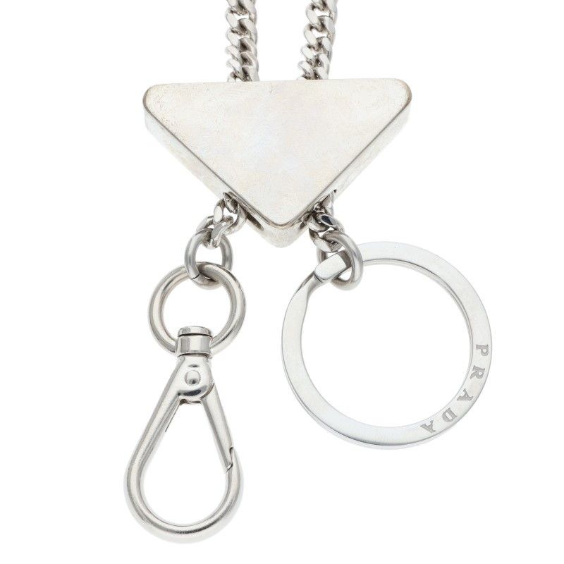 Prada Triangle Clear Stone Key Ring Chain Necklace Men's