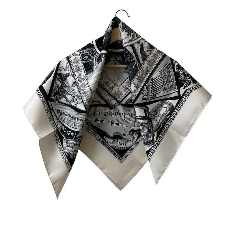 Hermes Scarf Carré 90 Ivory×black×gray Au Son Du Tam
