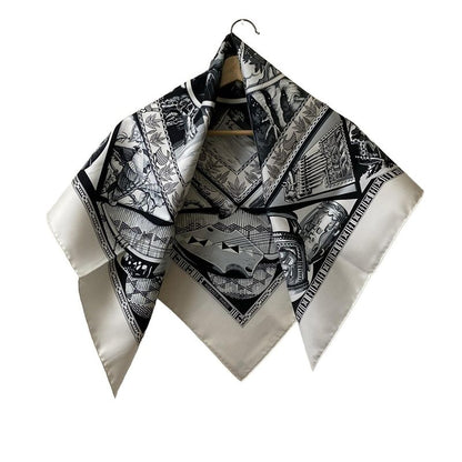 Hermes Scarf Carré 90 Ivory×black×gray Au Son Du Tam