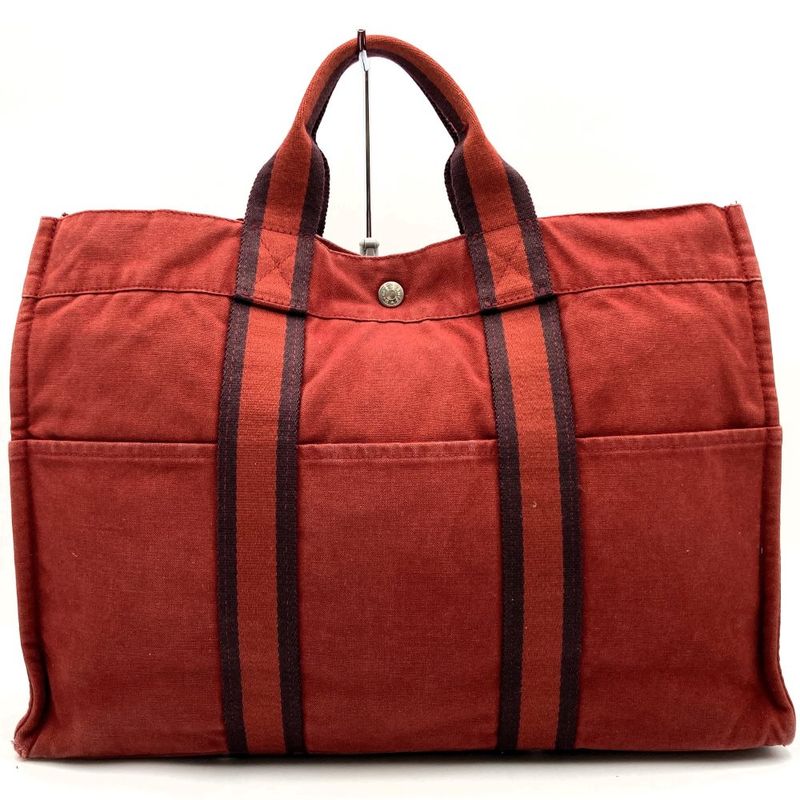 Hermes Fourre Tout MM Handbag Tote Bag Handbag Bag Silver Hardware Canvas Red