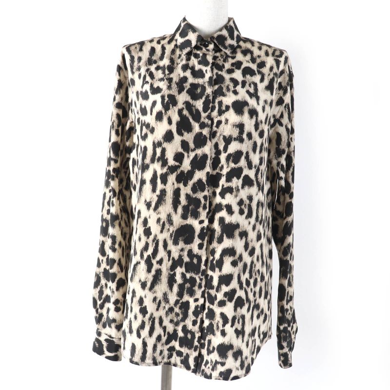 Saint Laurent Paris 465896 100% Silk Leopard Print Long-sleeved Shirt With