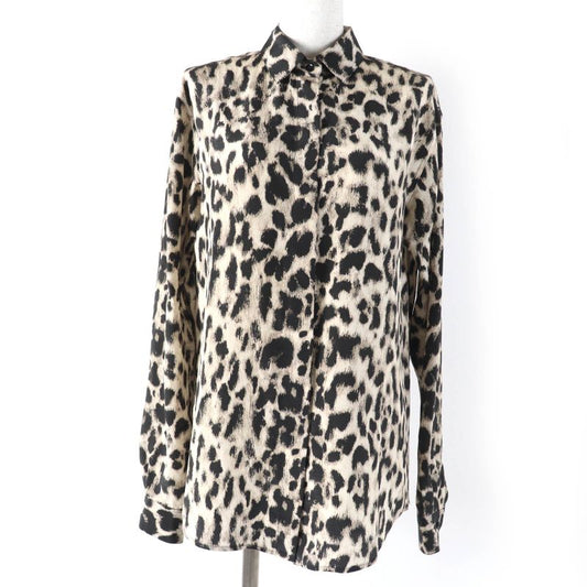 Saint Laurent Paris 465896 100% Silk Leopard Print Long-sleeved Shirt With